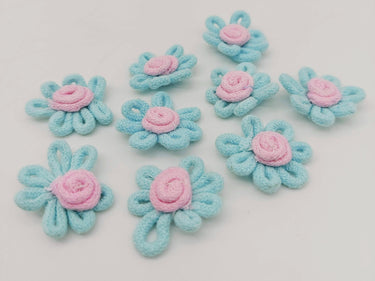 Blue and Pink Floral Applique, Flower Motifs x 5